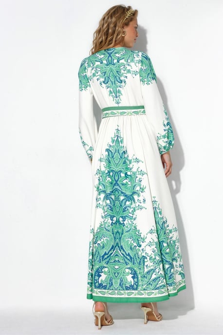 Paisley A-lijn Maxi Jurk Met Strikceintuur - Image 3