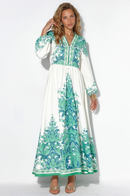 Paisley A-lijn Maxi Jurk Met Strikceintuur - Image 5