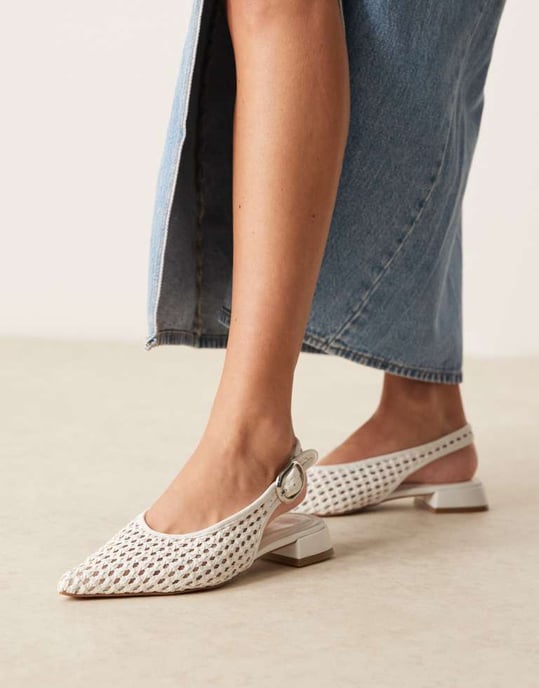 ASOS DESIGN Leonora slingback ballet in white weave - Image 2