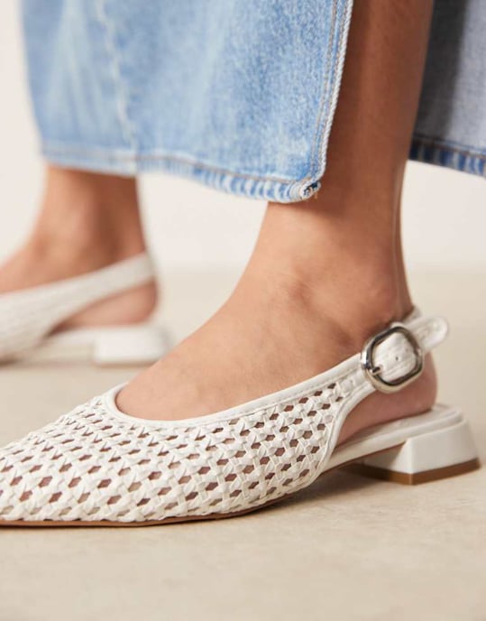 ASOS DESIGN Leonora slingback ballet in white weave - Image 3