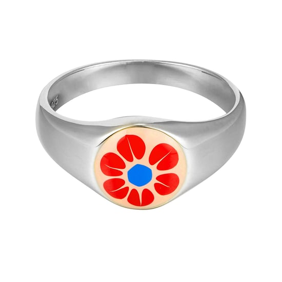 Sterling Silver Red Enamel Signet Ring - Image 1