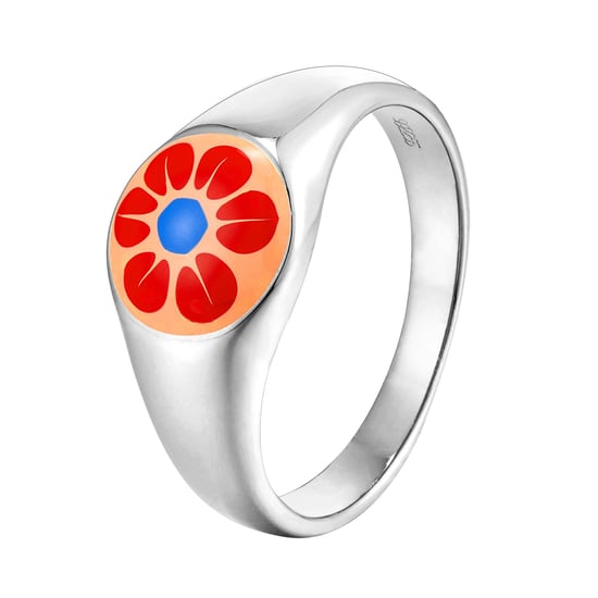 Sterling Silver Red Enamel Signet Ring - Image 3