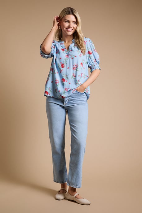 Floral Printed Puff Sleeve Overhead Shirt - Image 2