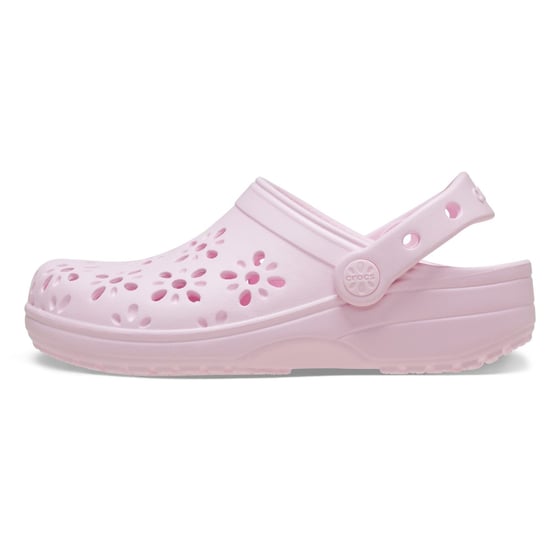 Crocs Classic Blommig Utskuren EVA Barn Rosa Mjölk Träskor - Image 6