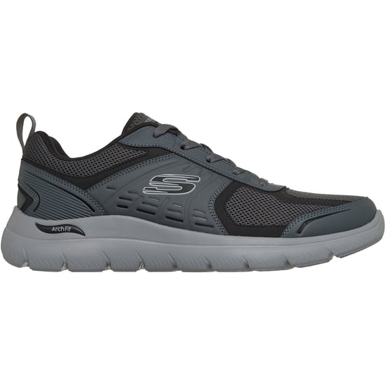 Skechers Arch Fit Summits Leege Lädersko för män i kolgrått läder/nät/svarta detaljer - Image 4