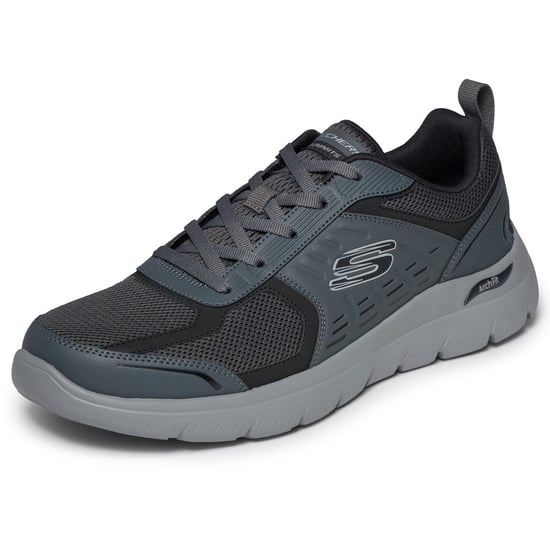 Skechers Arch Fit Summits Leege Lädersko för män i kolgrått läder/nät/svarta detaljer - Image 5