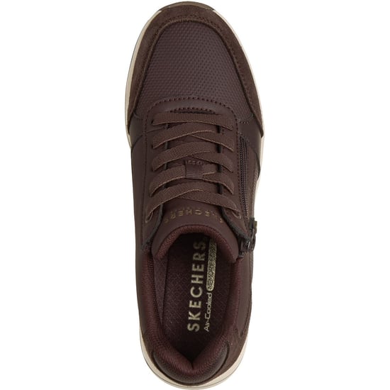 Skechers Billion Flex Luxe Up Leder Dames Chocolade Duraleather/Mesh Sneakers - Image 3