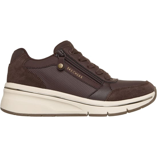 Skechers Billion Flex Luxe Up Leder Dames Chocolade Duraleather/Mesh Sneakers - Image 4
