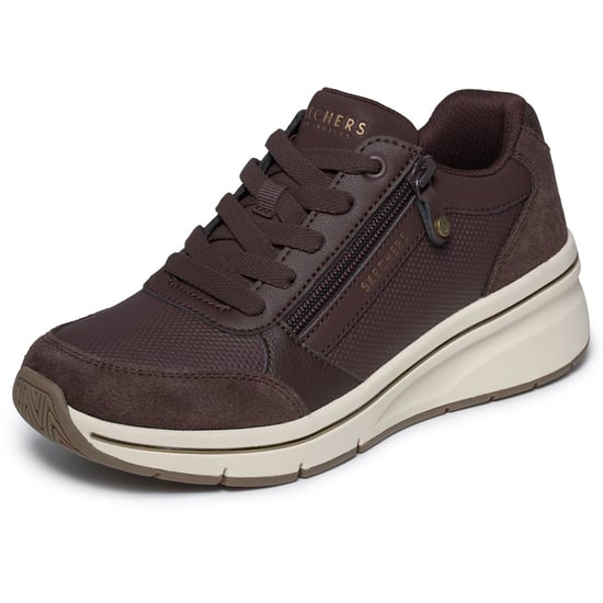 Skechers Billion Flex Luxe Up Leder Dames Chocolade Duraleather/Mesh Sneakers - Image 5
