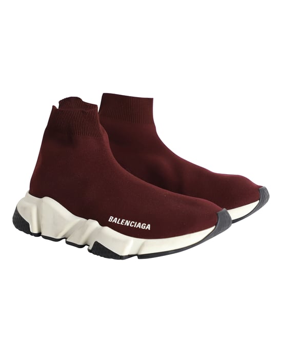Balenciaga Speed Sneakers in Burgundy Polyester - Image 3