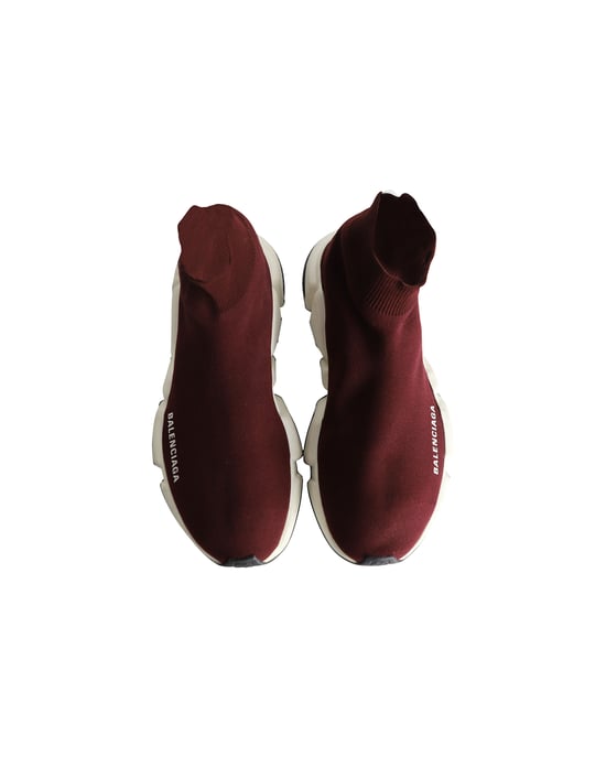 Balenciaga Speed Sneakers in Burgundy Polyester - Image 6