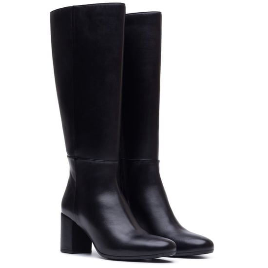Hush Puppies Oprah Long Leather Women's Black Heeled Knee High Boots - Image 3