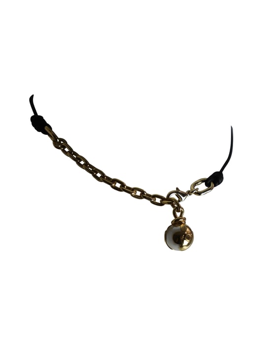 Louis Vuitton Pearl Knotty Choker Necklace in Gold-tone Metal and Black Leather - Image 5