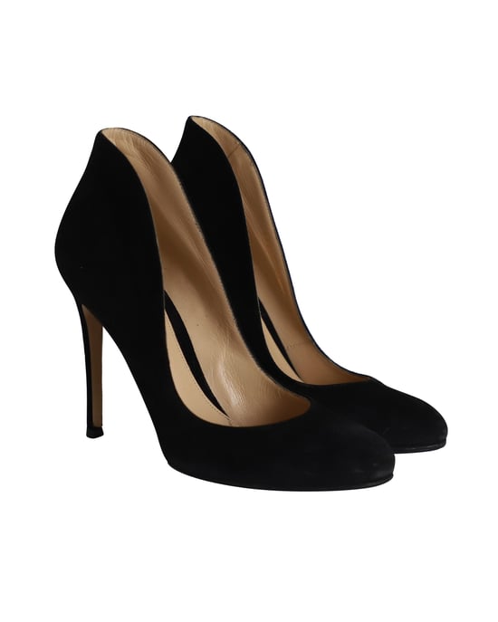 Gianvito Rossi Round-toe Flared Pumps in Black Suede - Image 3