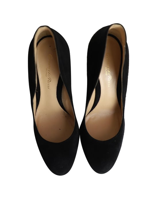 Gianvito Rossi Round-toe Flared Pumps in Black Suede - Image 4