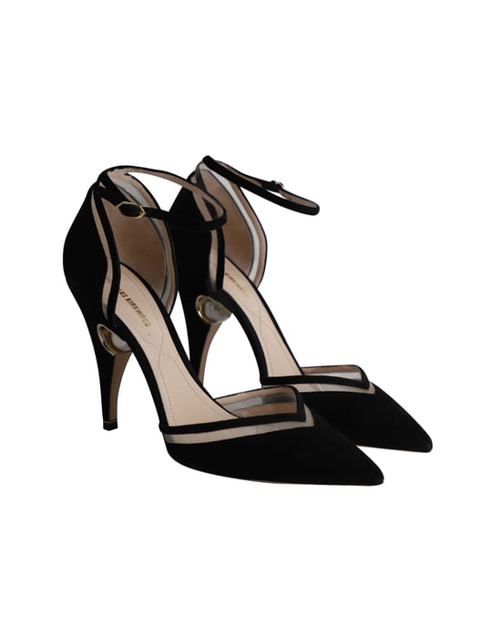 Nicholas Kirkwood Pearl Embellished Ankle Strap Pumps in Black Suede - Image 3