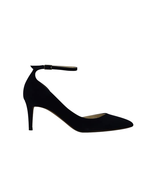Jimmy Choo Mid Heel Pointed Pumps in Navy Blue Suede - Image 1