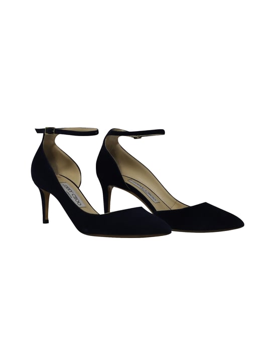 Jimmy Choo Mid Heel Pointed Pumps in Navy Blue Suede - Image 3