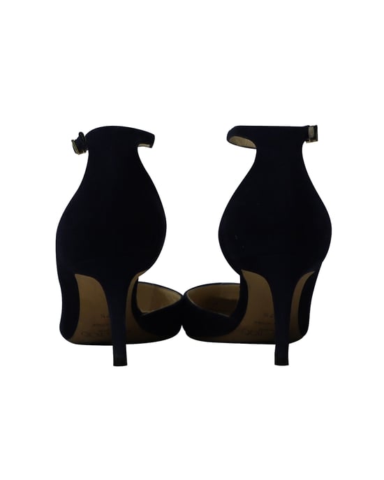 Jimmy Choo Mid Heel Pointed Pumps in Navy Blue Suede - Image 4
