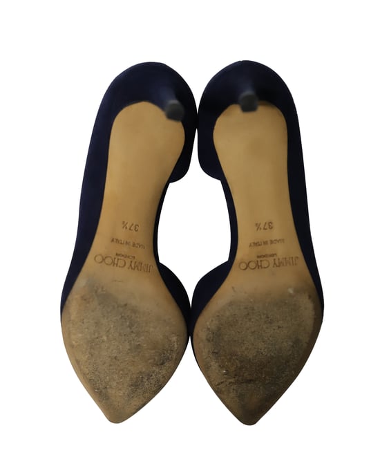 Jimmy Choo Mid Heel Pointed Pumps in Navy Blue Suede - Image 5