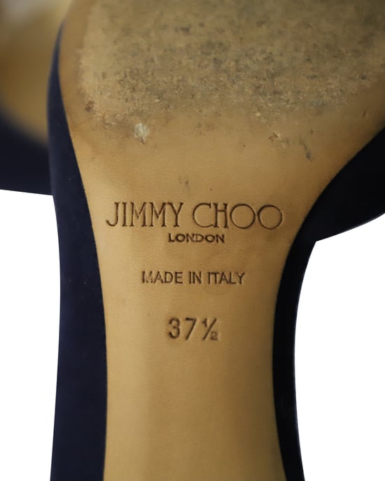 Jimmy Choo Mid Heel Pointed Pumps in Navy Blue Suede - Image 6