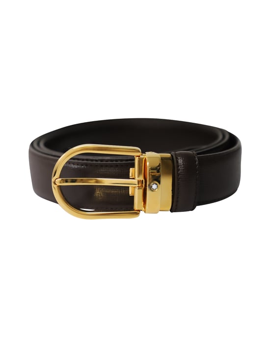 Montblanc riem met gegraveerde gesp in bruin leer - Image 4
