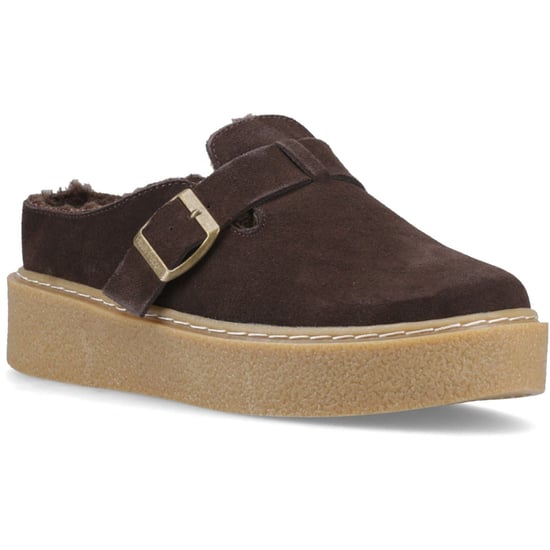 Hush Puppies Blanche Faux Bont Leren Dames Chocolade Muiltjes - Image 1