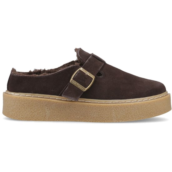 Hush Puppies Blanche Faux Bont Leren Dames Chocolade Muiltjes - Image 5