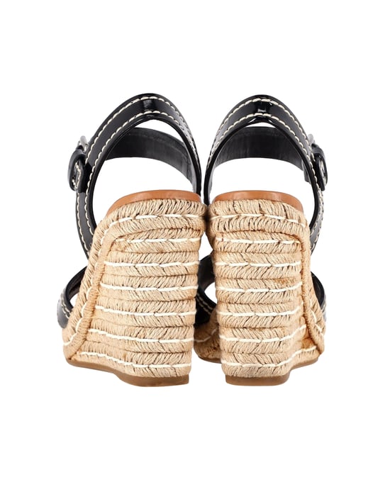 Prada Cross Strap Wedge Sandals in Black Patent Leather - Image 4