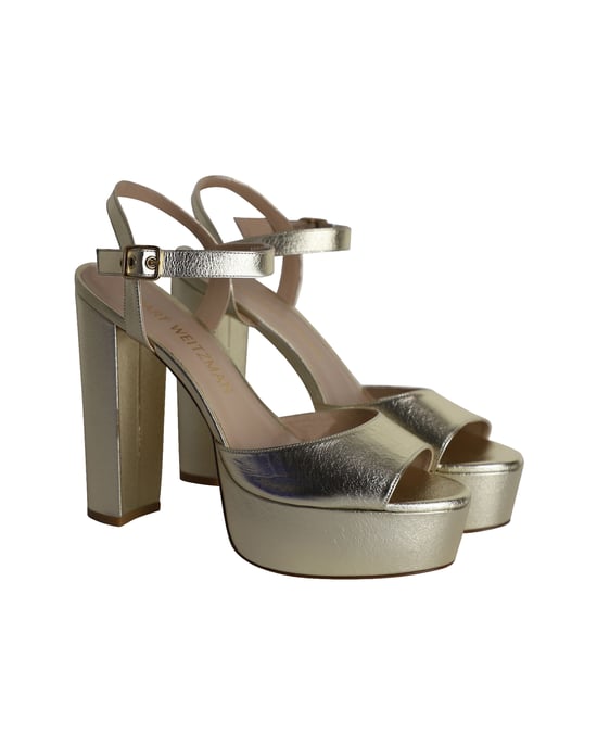 Stuart Weitzman Ryder 95 Platform Sandals in Gold Leather - Image 3