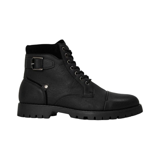 Original Penguin Enkla läderkängor för män i militärstil (Svart) - Image 1