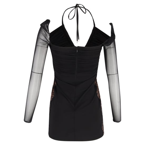 Självporträtt – Spetskantad miniklänning i chiffong med halterneck i svart polyester - Image 3