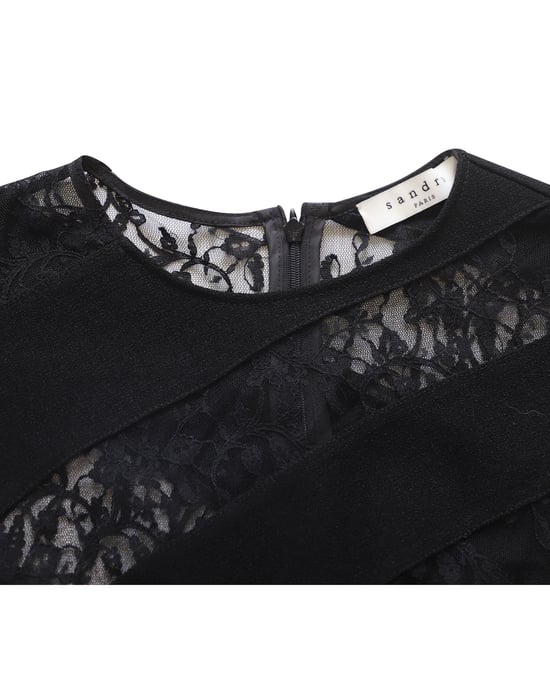 Sandro Paris Lace Cutout Dress in Black Polyester - Image 6