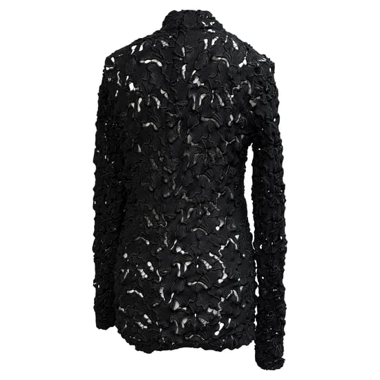 Bottega Veneta blouse met kanten patroon en opstaande kraag in zwart polyester - Image 3