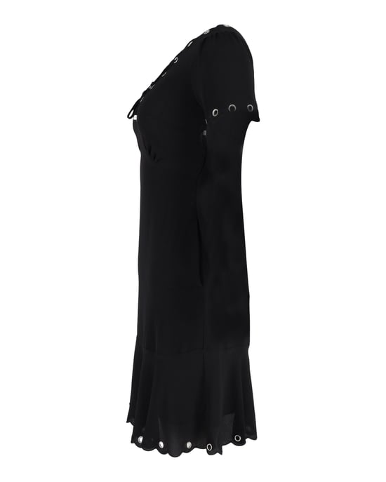 Michael Kors jurk met oogjes en vetersluiting, geschulpte rand, in zwart polyester - Image 2