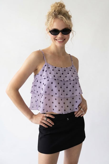 Polka Dot Chiffon Crop Top - Image 3