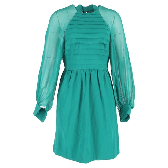 3.1 Phillip Lim knielange jurk met transparante accenten in groene wol en zijde - Image 1