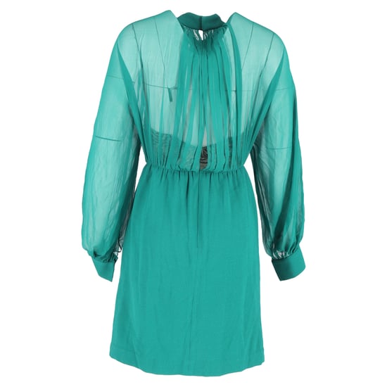 3.1 Phillip Lim knielange jurk met transparante accenten in groene wol en zijde - Image 3