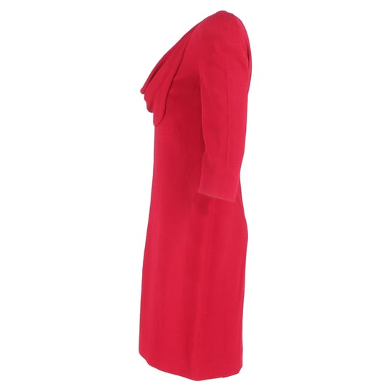 Alexander McQueen jurk met 3/4 mouwen, colkraag en tot de knie, in rode wol. - Image 2