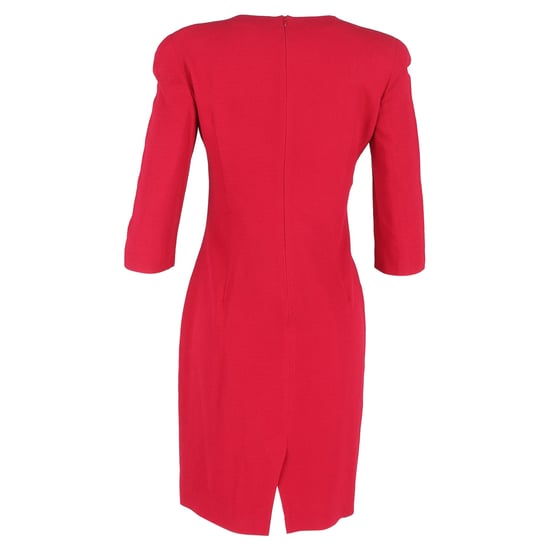 Alexander McQueen jurk met 3/4 mouwen, colkraag en tot de knie, in rode wol. - Image 3
