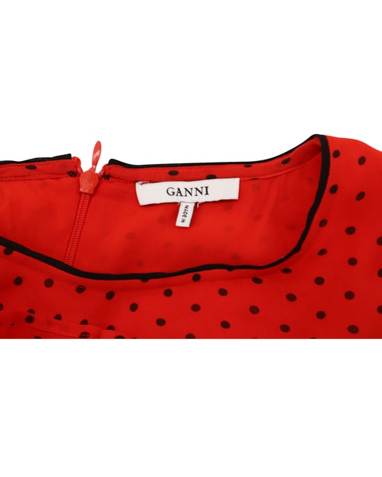 Ganni jurk met stippen en ruches in rode viscose - Image 4