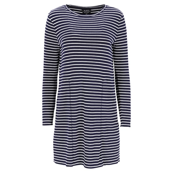 A.P.C. gestreepte mini-jurk in marineblauwe viscose - Image 1