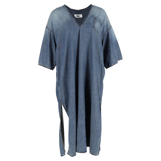 Maison Margiela V-Neck Side Slit Midi Dress in Cotton Denim - Image 1