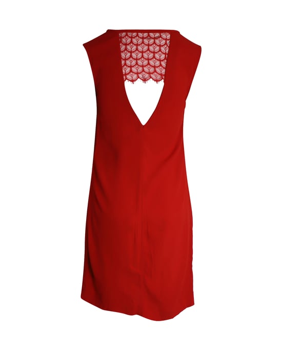 Sandro Paris mouwloze jurk met V-hals en kanten details in rode cupro - Image 3