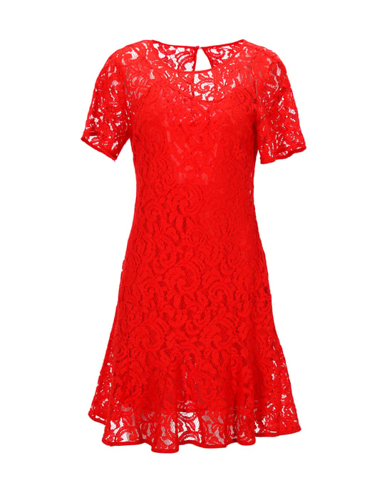 Michael Kors Short Sleeve Mini Dress in Red Viscose Lace - Image 1