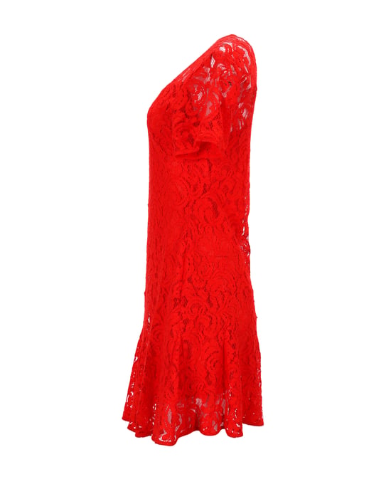 Michael Kors Short Sleeve Mini Dress in Red Viscose Lace - Image 2
