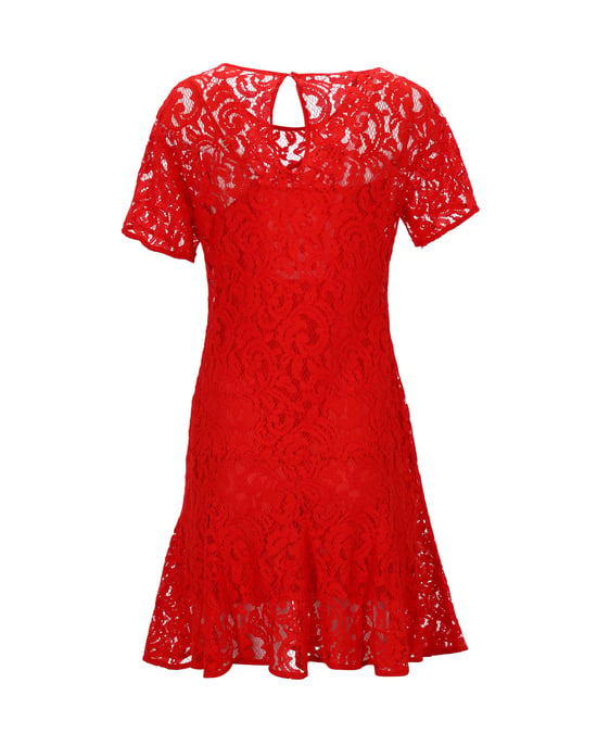Michael Kors Short Sleeve Mini Dress in Red Viscose Lace - Image 3