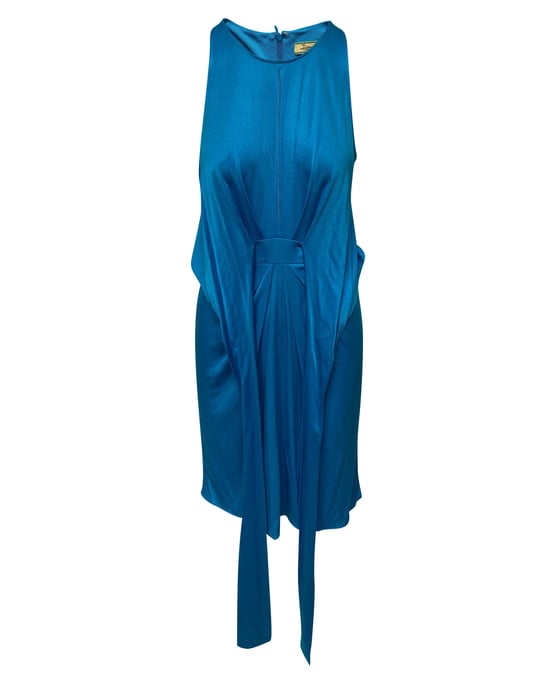 Issa London blauwe zijden jurk met draperie en riem - Image 1