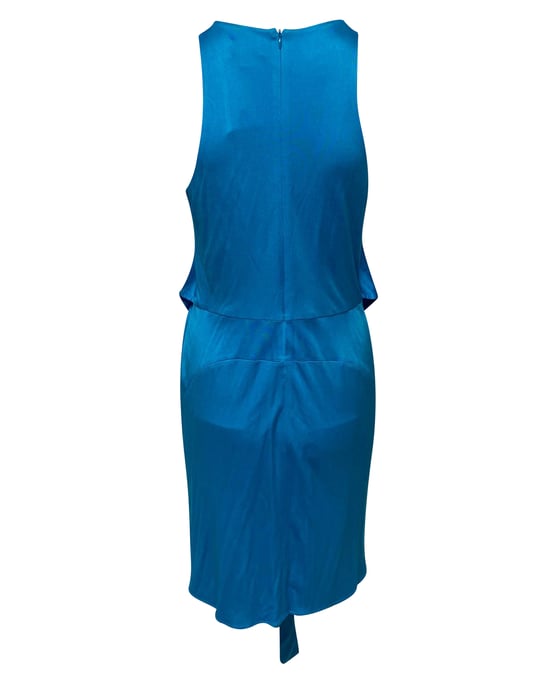 Issa London blauwe zijden jurk met draperie en riem - Image 2