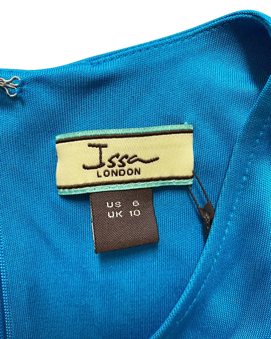 Issa London blauwe zijden jurk met draperie en riem - Image 3